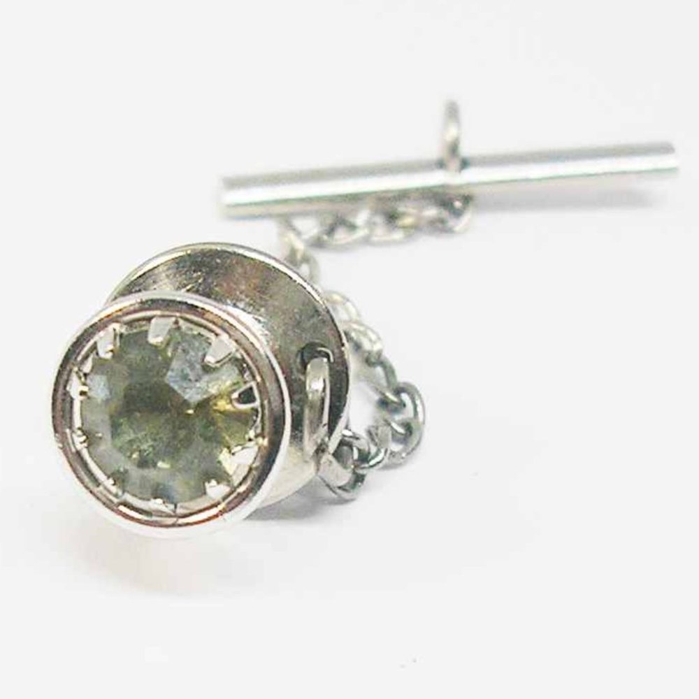 Vintage Tie Tack with Chain gray Rhinestone classic Men Wedding Jewelry